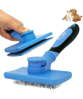 Pet craft Supply Self cleaning grooming Slicker Pet Brush for cats and Dogs Short Long Haired Fur Small Medium Large Metal Pin Bristle comb Undercoat DeShedding DeMatting Detangler Puppy Kitten Blue