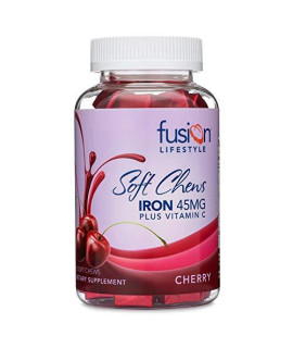 Fusion Lifestyle Iron Supplement for Women and Men, cherry Flavored Iron Soft chew Plus Vitamin c for Iron Deficiency and Anemia, 2 Month Supply, 60 count