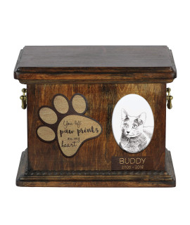 Russian Blue Urn For Cat Ashes Memorial With Ceramic Plate And Sentence - Artdog Personalized