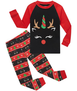 girls christmas Reindeer Pajamas cotton Unicorn Shirts Toddler clothes Kids Pjs Sleepwear Size12 Red&Black