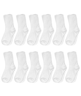 Falari 12-Pack Boy Toddler Kids Cotton Crew Socks 6-8 White