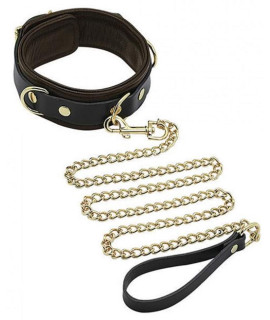 Spartacus collar & Leash Brown Leather gold Accent Hardware