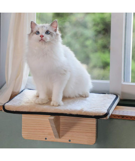 Petsfit Cat Window Perch Natural Solid Wood With Removable Fleece Mat Safety Sturdy Cat Perch Fit For Windows Doordrawer