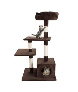 PETMAKER 4 Level Plush Cat Tower with Sisal Scratching Posts, Perch Platforms and Penthouse Condo, 43" H, Brown