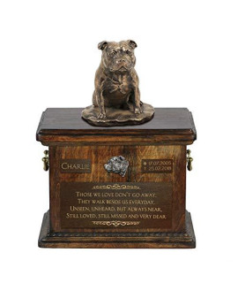 Staffordshire Bull Terrier 2 Urn For Dog Ashes Memorial With Statue Pets Name And Quote - Artdog Personalized