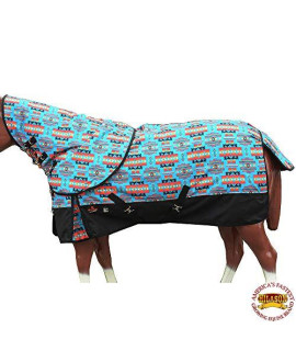 HILASON 66" 1200D Turnout Horse Sheet Neck Cover Turquoise Aztec