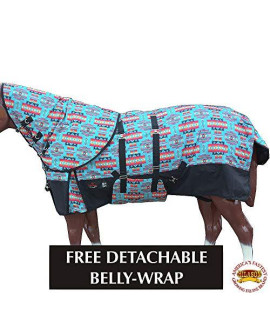 HILASON 66" 1200D Winter Horse Blanket W/Neck Cover Belly Wrap Turquoise