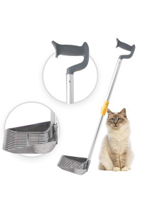 iPrimio Scoop Monster Cat Litter Stand Up Scooper - Adjustable Length Handle Upto 34 inch - Super Large Shovel - Makes Fast Sifting (Silver)