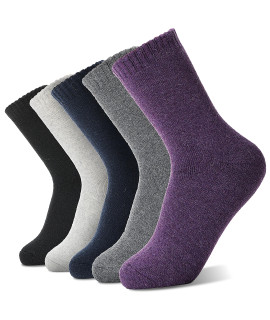 Merino Wool Socks for Women Hiking Warm Winter Thick Boot Thermal cozy crew Work Soft Ladies Socks gift 5 Pack Stocking Stuffers( PurpleBlueBlackgreyDull grey)
