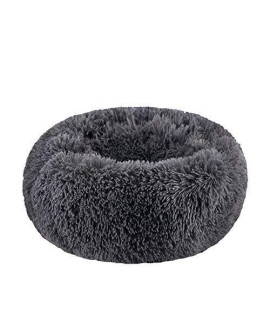 Wonderkathy Modern Soft Plush Round Pet Bed For Cats Or Small Dogs Mini Medium Sized Dog Cat Bed Self Warming Autumn Winter Indoor Snooze Sleeping Cozy Kitty Teddy Kennel (S(19.7X7.9H) Dark Grey)