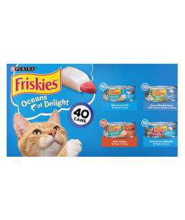 Purina Friskies Wet Cat Food Variety Pack, Oceans of Delight Flaked & Prime Filets - 5.5 oz. - 40 Cans (1 Pack)