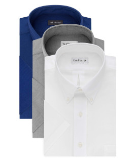 Van Heusen Mens Short Sleeve Oxford Dress Shirt, Whitegreystoneenglish Blue, Large