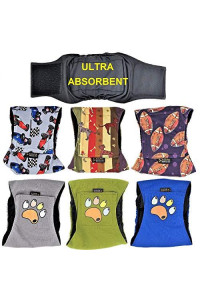 FunnyDogClothes Pack of 6 Male Dog Diapers 4 - Layers of Absorbent Pads Waterproof Leak Proof Belly Band Wrap Washable (XS: Waist 7" - 10", Pack of 6 Colors)