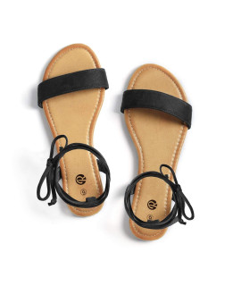 Rekayla Open Toe Tie Up Ankle Wrap flat sandals for women Black 105