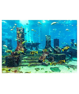 Undersea City Ruins Aquarium Poster, PVC Coral Aquarium Background Underwater Poster Fish Tank Wall Decorations Sticker(9150cm)