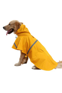 NACOCO Large Dog Raincoat Adjustable Pet Water Proof Clothes Lightweight Rain Jacket Poncho Hoodies with Strip Reflective (XXXL, Yellow)