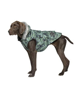 Canada Pooch Dog Winter Vest with Water-Resistant Insulation Down Jacket for Warmth Comfortable Winter Dog Coat with Fleece Lining Easy On Velcro Closure - Green Camo/Size 14