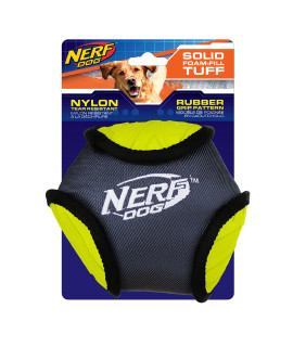 Nerf Dog Tuff Rubber Hex Ball Dog Toys, Lightweight, Durable and Water Resistant, 6 Inches, for Medium/Large Breeds, Single Unit, Green/Gray, 6 in Nylon Plush Ball (3897)