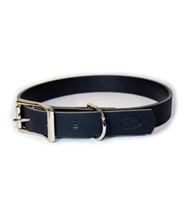 sleepy pup Full Grain Thick Leather Dog Collar (Medium: 14"-18", Black)