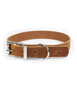 sleepy pup Full Grain Thick Leather Dog Collar (Large: 18"-22", Light Brown)