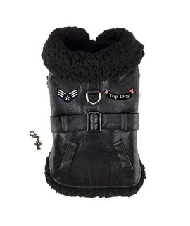 Aviaton Pilot Aviator Bomber Jacket Harness - includes Airplane Clip Charm and matching Leash - Choice of Color Black or Brown - Dog Sizes XS thru 2XL (Small fits Neck 11?-12?, Chest 12?-15?, Black)