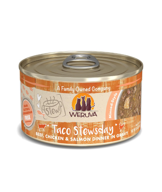 Weruva Classic Cat Stews!, Taco Stewsday with Beef, Chicken & Salmon in Gravy, 2.8oz Can (Pack of 12)