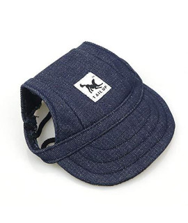Leconpet Baseball caps Hats with Neck Strap Adjustable comfortable Ear Holes for Small Medium and Large Dogs in Outdoor Sun Protection (M, Blue Jeans)