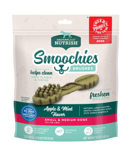 Rachael Ray Nutrish Smoochies Brushes Natural Long Lasting Dog Dental chews, Apple & Mint, SmallMedium Size, 26 Treats, grain Free