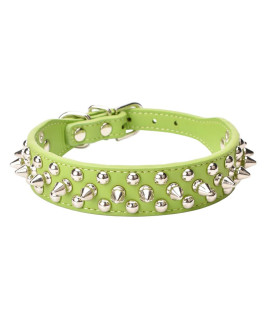 Aolove Mushrooms Spiked Rivet Studded Adjustable Microfiber Leather Pet collars for cats Puppy Dogs (142-181 NeckBlack, green)