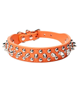 Aolove Mushrooms Spiked Rivet Studded Adjustable Microfiber Leather Pet collars for cats Puppy Dogs (12-145 Neck, Orange)