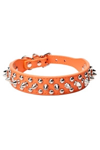 Aolove Mushrooms Spiked Rivet Studded Adjustable Microfiber Leather Pet collars for cats Puppy Dogs (106-13 Neck, Orange)