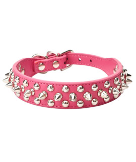 Aolove Mushrooms Spiked Rivet Studded Adjustable Microfiber Leather Pet collars for cats Puppy Dogs (106-13 Neck, Rose Red)