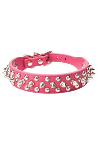 Aolove Mushrooms Spiked Rivet Studded Adjustable Microfiber Leather Pet collars for cats Puppy Dogs (142-181 NeckBlack, Rose Red)