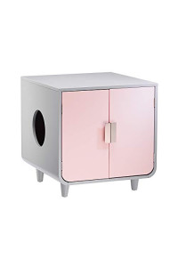 Staart - Decorative Dyad Wooden Cat Litter Box Loo Cat House and Side End Table Furniture Enclosure Cat Home Nightstand Indoor Pet Crate Chablis Pink