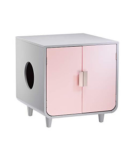 Staart - Decorative Dyad Wooden Cat Litter Box Loo Cat House and Side End Table Furniture Enclosure Cat Home Nightstand Indoor Pet Crate Chablis Pink