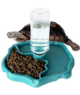 Wingoffly Automatic Reptile Feeders Waterer Automatic-Refilling Turtle Water Dispenser Bottle Tortoise Food Water Bowl Feeding Dish For Lizards Blue