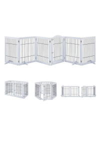 unipaws Pet Playpen with Wood and Wire, 6 Panels Extra Wide Freestanding Walk Through Dog Gate with 4 Support Feet, Foldable Stairs Barrier Pet Exercise Pen for Dogs Cats Pets, White
