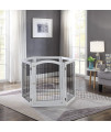unipaws Pet Playpen with Wood and Wire, 6 Panels Extra Wide Freestanding Walk Through Dog Gate with 4 Support Feet, Foldable Stairs Barrier Pet Exercise Pen for Dogs Cats Pets, White