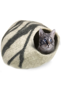 iPrimio 100 Natural Wool Eco-Friendly cat Kitten cave Bed - cozy House Indoor Bed for cats Kittens - Pet Felt cat cave, cushion, cove, Nest, Hideout, Hideaway, Tent, Tunnel Beds (Beta gray)