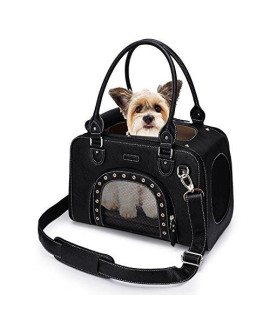 Petshome Dog Carrier Purse Pet Carrier Cat Carrier Foldable Waterproof Premium Leather Pet Travel Bag Carrier With Shoulder Strap For Cat And Small Dog Home & Outdoor Small Black