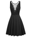 Women Sleeveless See Through Front Lace Patchwork Flare Party Dress Xxl Black