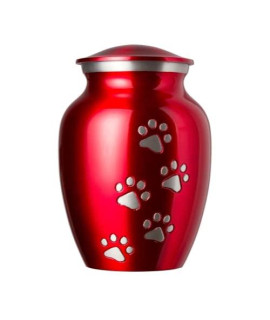Best Friend Services Pet Urn - Ottillie Paws Legacy Memorial Pet Cremation Urns for Dogs and Cats Ashes Hand Carved Brass Memory Keepsake Urn (Medium, Ruby Red, Vertical Pewter Paws)