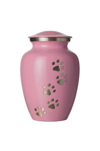 Best Friend Services Pet Urn - Ottillie Paws Legacy Memorial Pet Cremation Urns for Dogs and Cats Ashes Hand Carved Brass Memory Keepsake Urn (Large, Ardent Pink, Vertical Pewter Paws)