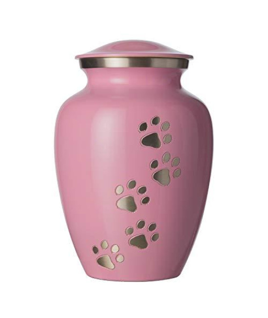 Best Friend Services Pet Urn - Ottillie Paws Legacy Memorial Pet Cremation Urns for Dogs and Cats Ashes Hand Carved Brass Memory Keepsake Urn (Large, Ardent Pink, Vertical Pewter Paws)
