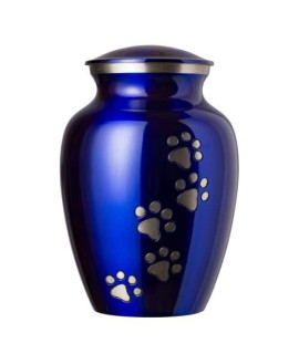 Best Friend Services Pet Urn - Ottillie Paws Legacy Memorial Pet Cremation Urns for Dogs and Cats Ashes Hand Carved Brass Memory Keepsake Urn (X-Large, Pure Blue, Vertical Pewter Paws)