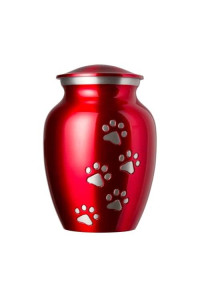Best Friend Services Pet Urn - Ottillie Paws Legacy Memorial Pet Cremation Urns for Dogs and Cats Ashes Hand Carved Brass Memory Keepsake Urn (Large, Ruby Red, Vertical Pewter Paws)