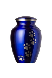 Best Friend Services Pet Urn - Ottillie Paws Legacy Memorial Pet Cremation Urns for Dogs and Cats Ashes Hand Carved Brass Memory Keepsake Urn (Large, Pure Blue, Vertical Pewter Paws)