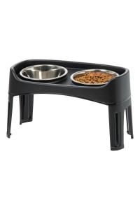 IRIS USA Elevated Dog Bowls - Dog Food Bowls Elevated for Large Dogs - Dog Raised Bowls with 2 Stainless Steel Bowls 2 Quart 12" Height - Black
