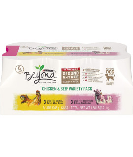 Purina Beyond Natural Pate Wet Dog Food Variety Pack, grain Free chicken & Beef ground Entrees - (2 Packs of 6) 13 oz. cans