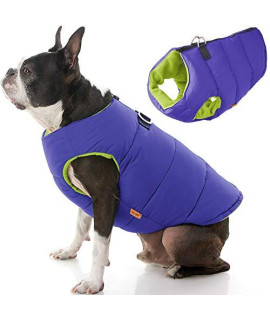 Gooby Padded Vest Dog Jacket - Solid Purple, Large - Warm Zip Up Dog Vest Fleece Jacket with Dual D Ring Leash - Water Resistant Small Dog Sweater - Dog Clothes for Small Dogs Boy and Medium Dogs